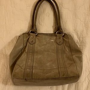 Frye grey leather handbag. Leather is worn but still in good shape!